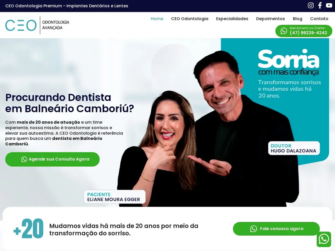 Página inicial do site da CEO Clínica