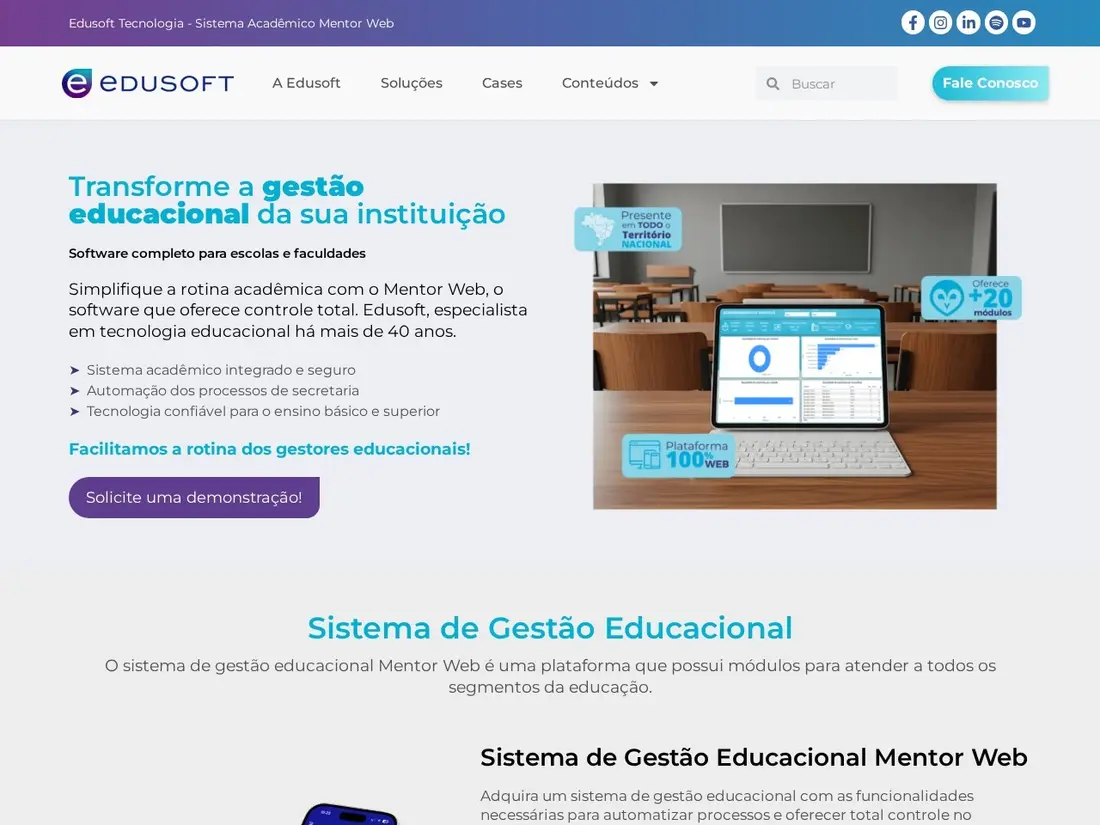 Página inicial do site da Edusoft