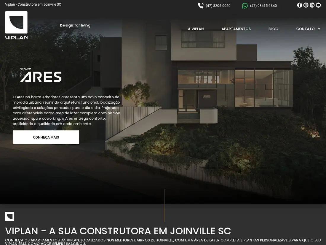 Página inicial do site da Viplan Engenharia